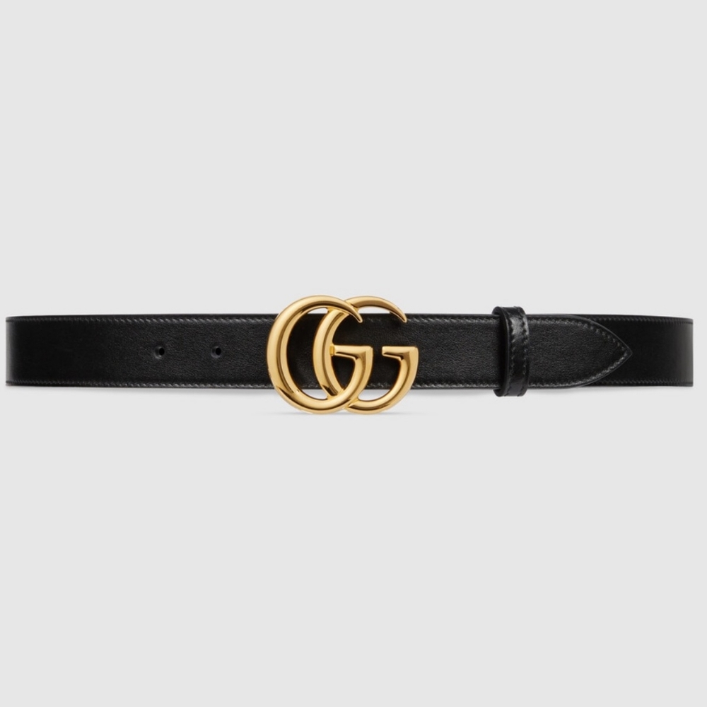 Gucci 4cm black Leather Marmont Belt with Double G Buckle